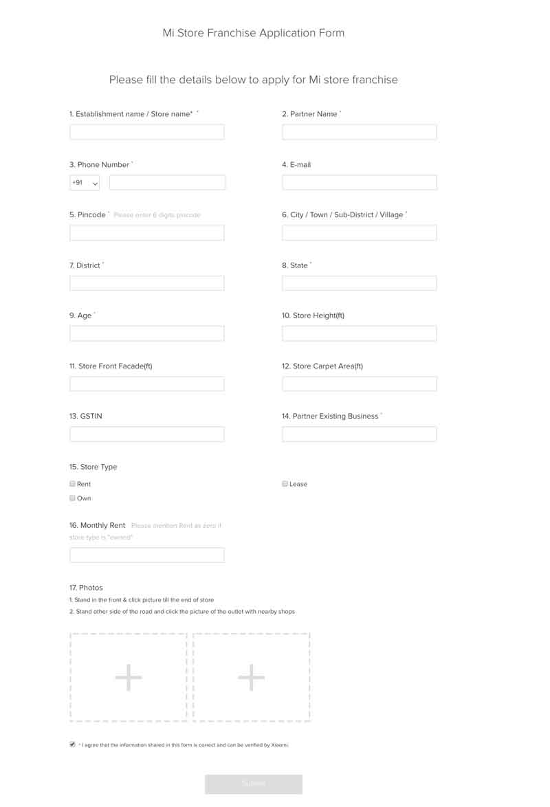 Mi-store-application-form